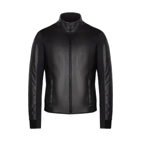 Cavalleria Toscana Men's Leather and Jersey Stretch Bomber