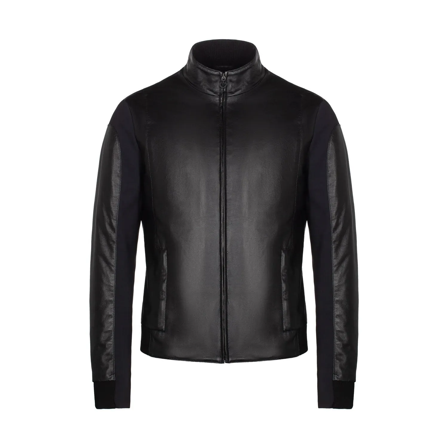 Cavalleria Toscana Men's Leather and Jersey Stretch Bomber