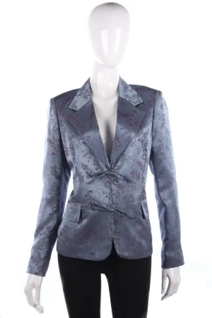 Chinese Style Satin Look Evening Jacket Dragn and Bamboo Pattern Grey Size 14