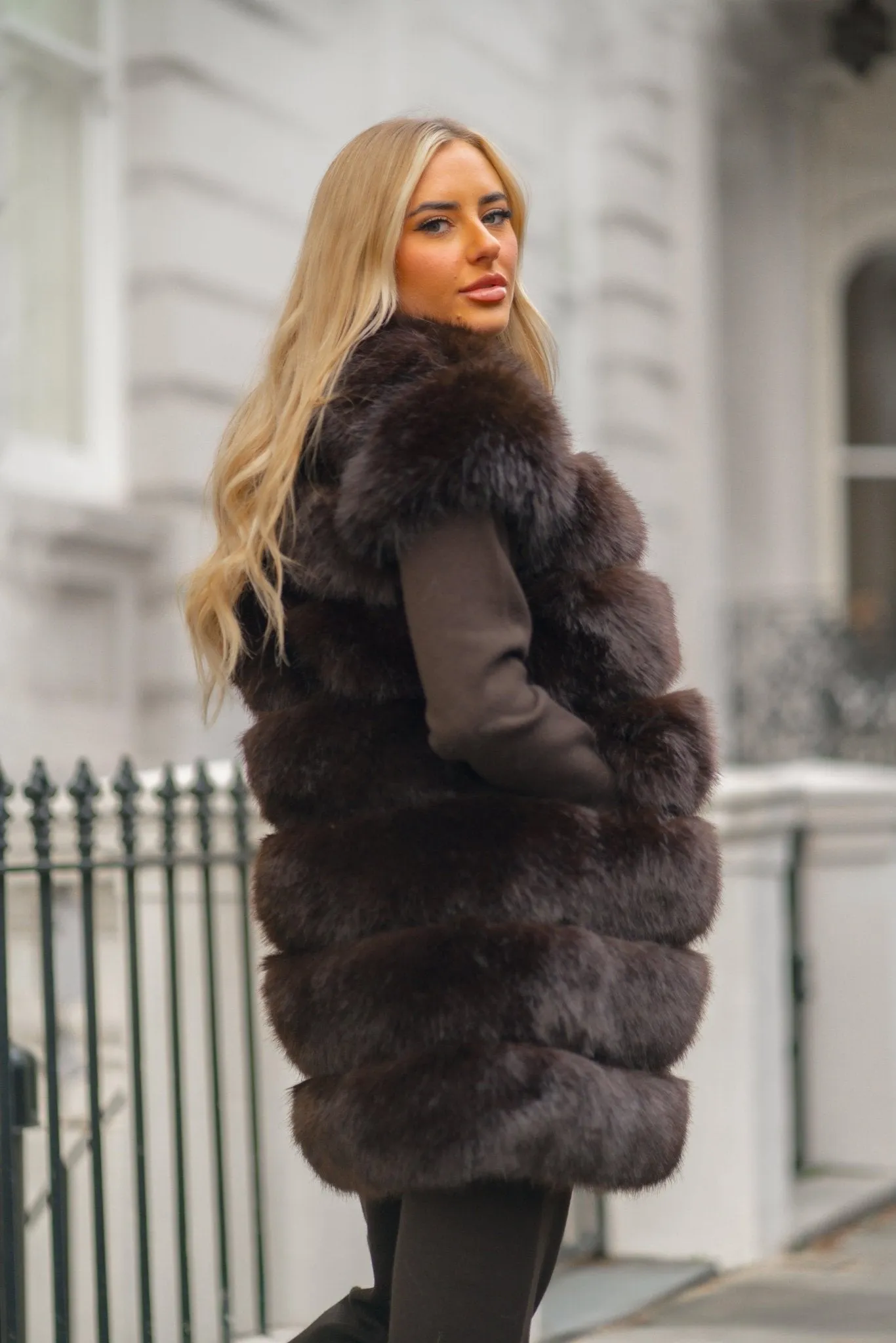 Chocolate Premium Faux Fur Longline Gilet