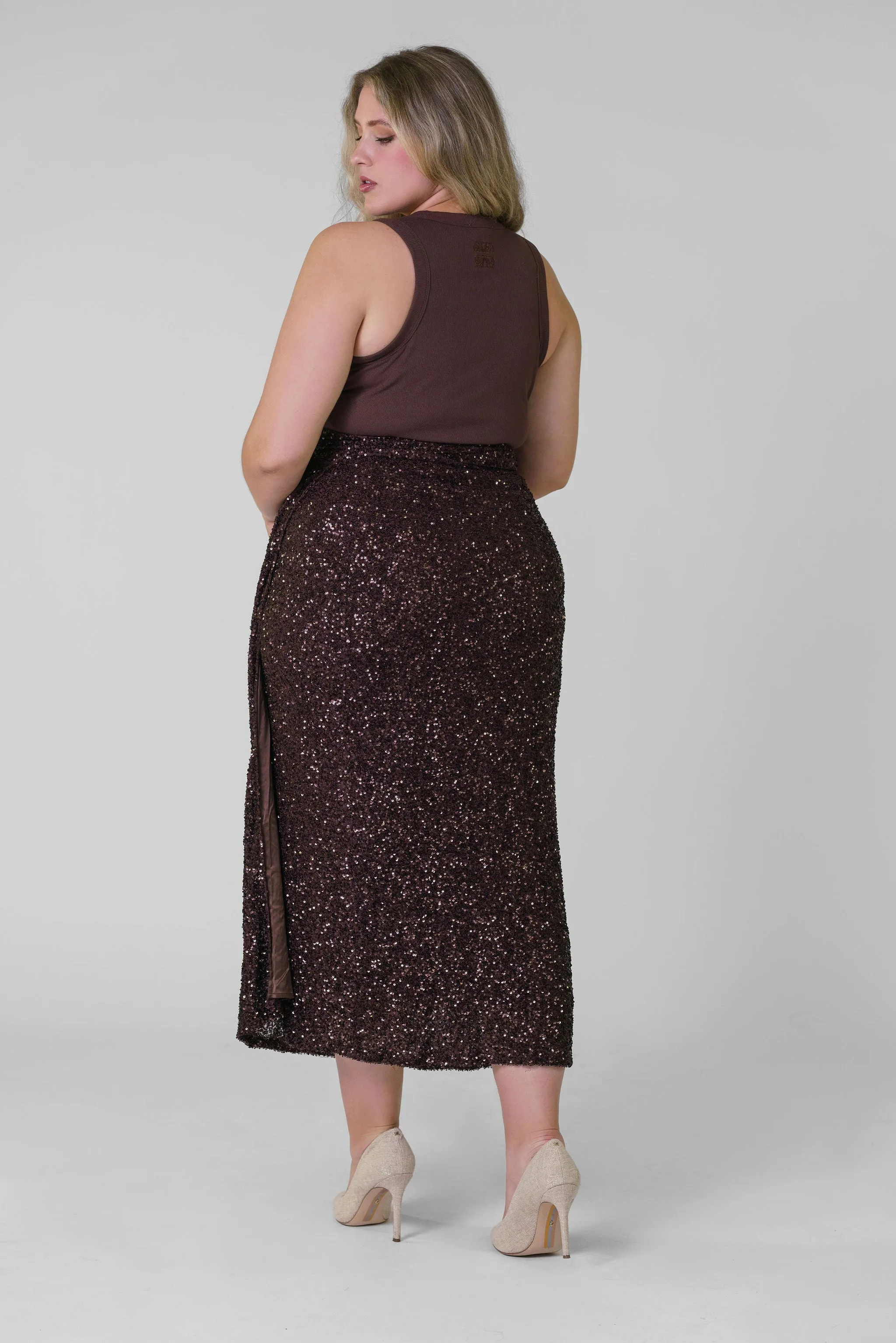 CHOCOLATE SEQUIN JASPRE SKIRT/WRAP DRESS