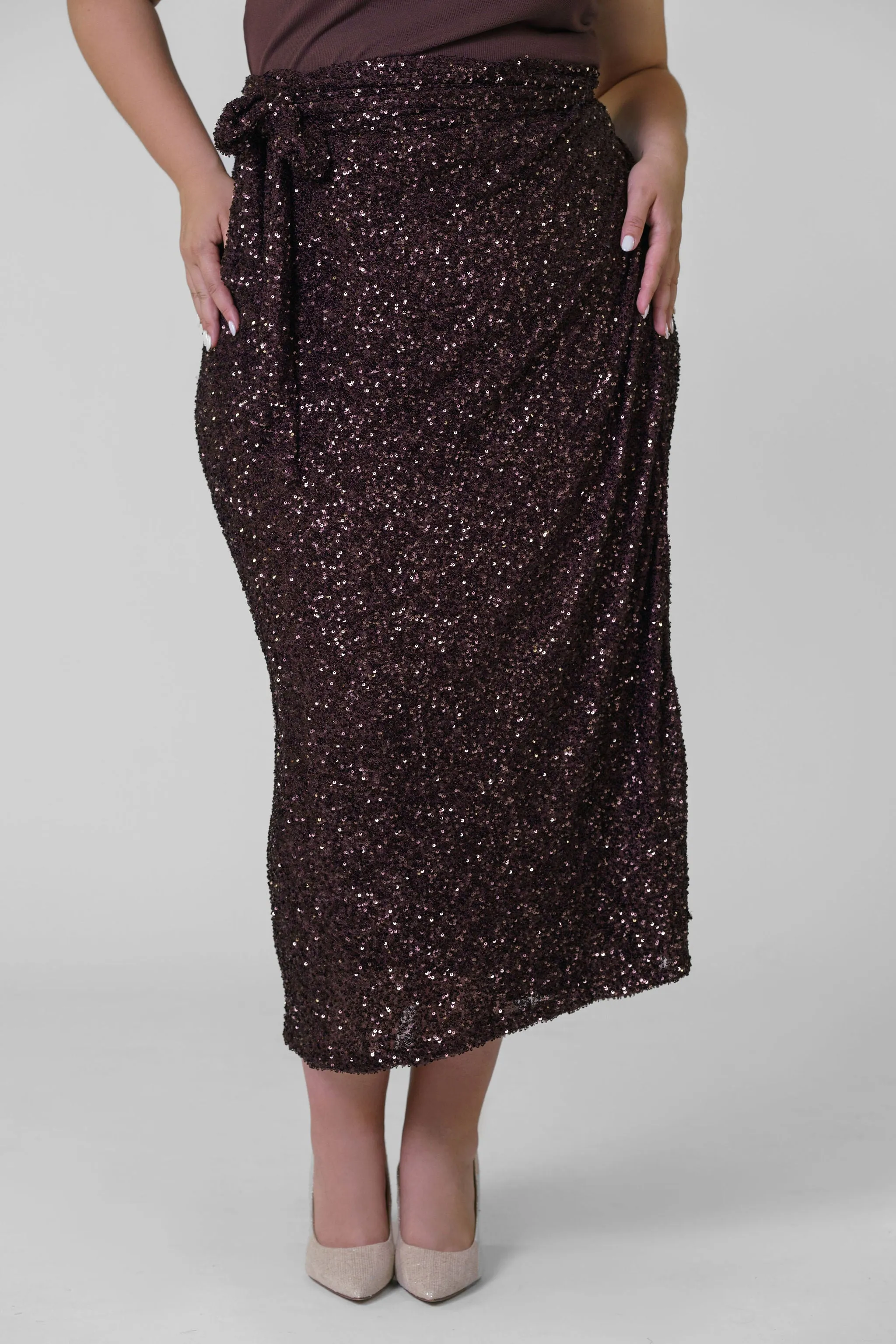 CHOCOLATE SEQUIN JASPRE SKIRT/WRAP DRESS