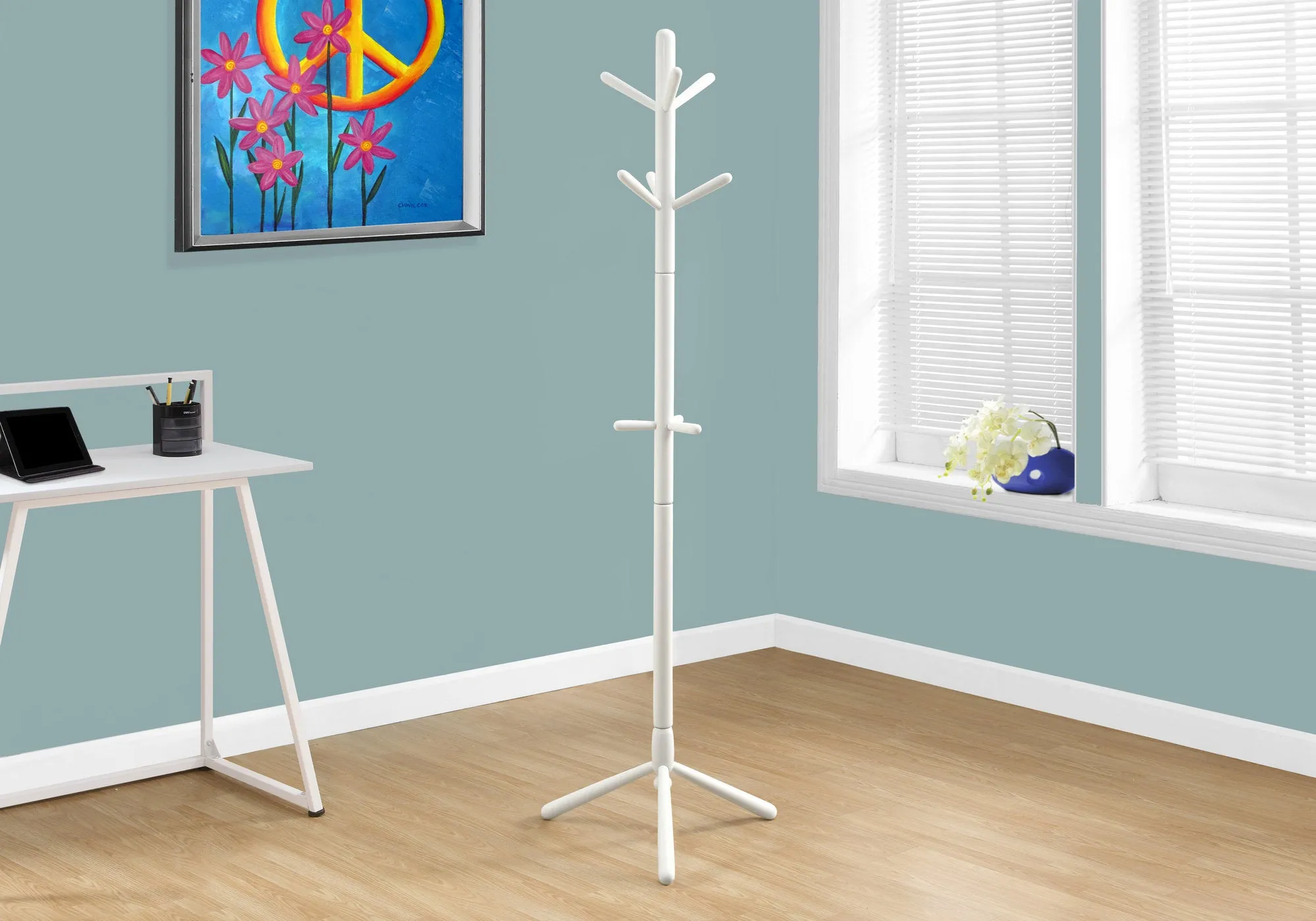 Coat Rack - 69"H / White Wood Contemporary Style