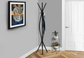 Coat Rack, Hall Tree, Free Standing, 3 Hooks, Entryway, 72"h, Bedroom, Black Metal, Contemporary, Modern