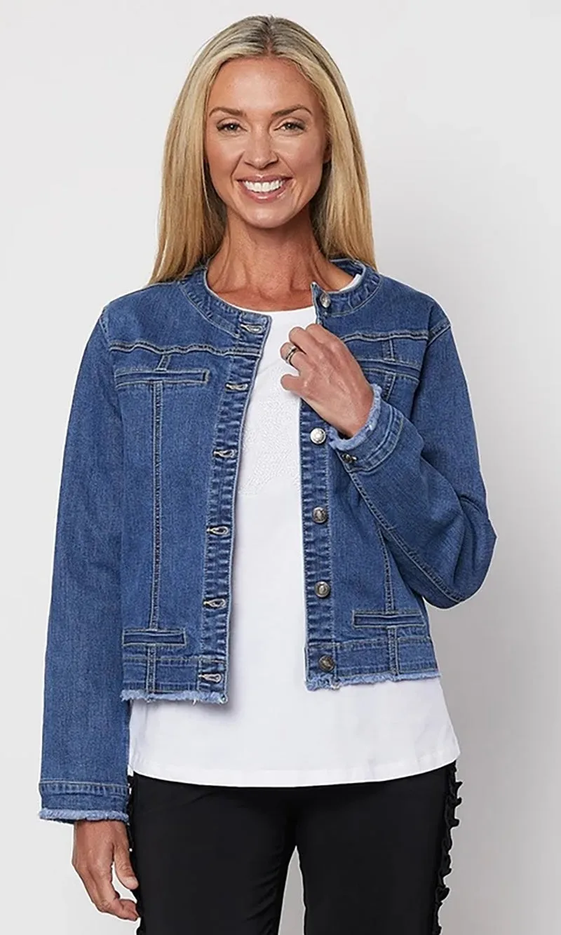 Collarless Denim Jacket