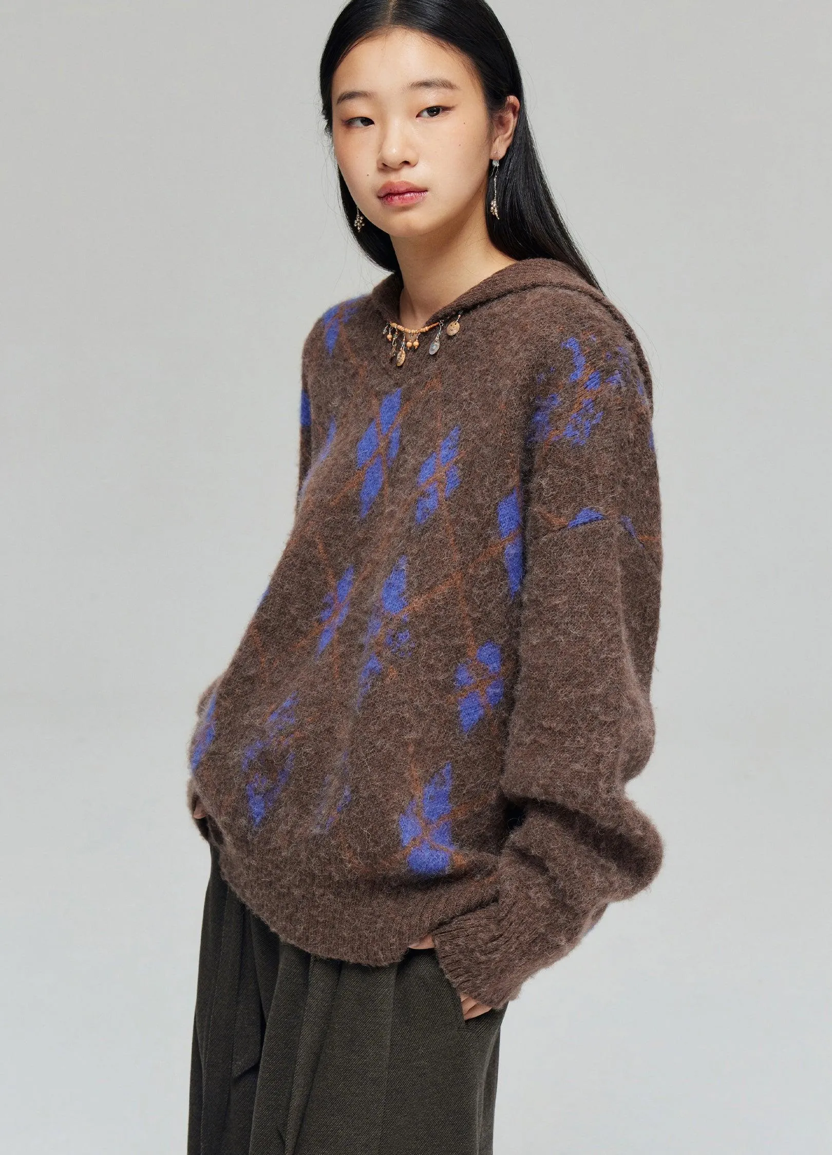 Cozy Tartan Patterned Wool Blend Hoodie