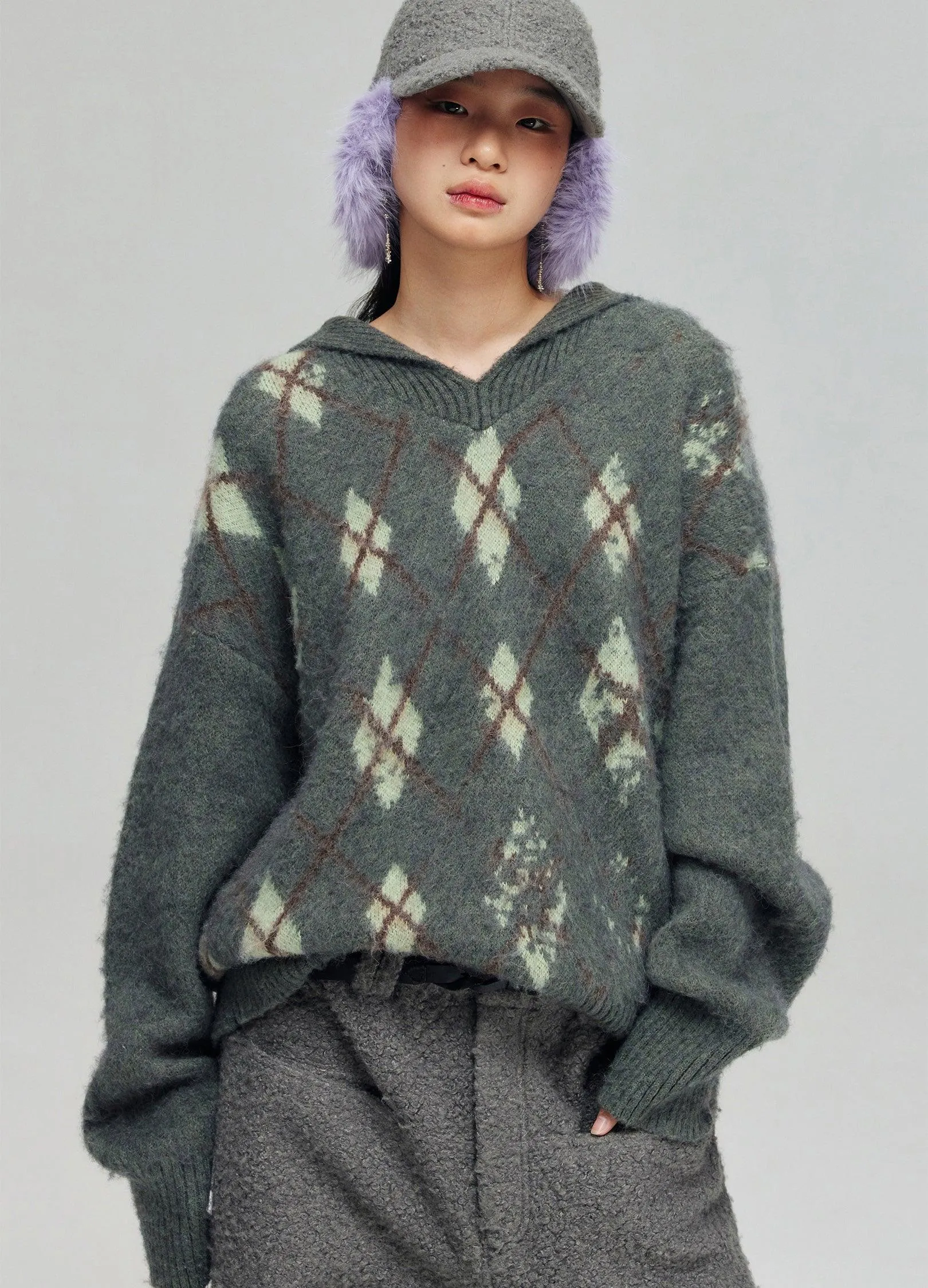 Cozy Tartan Patterned Wool Blend Hoodie