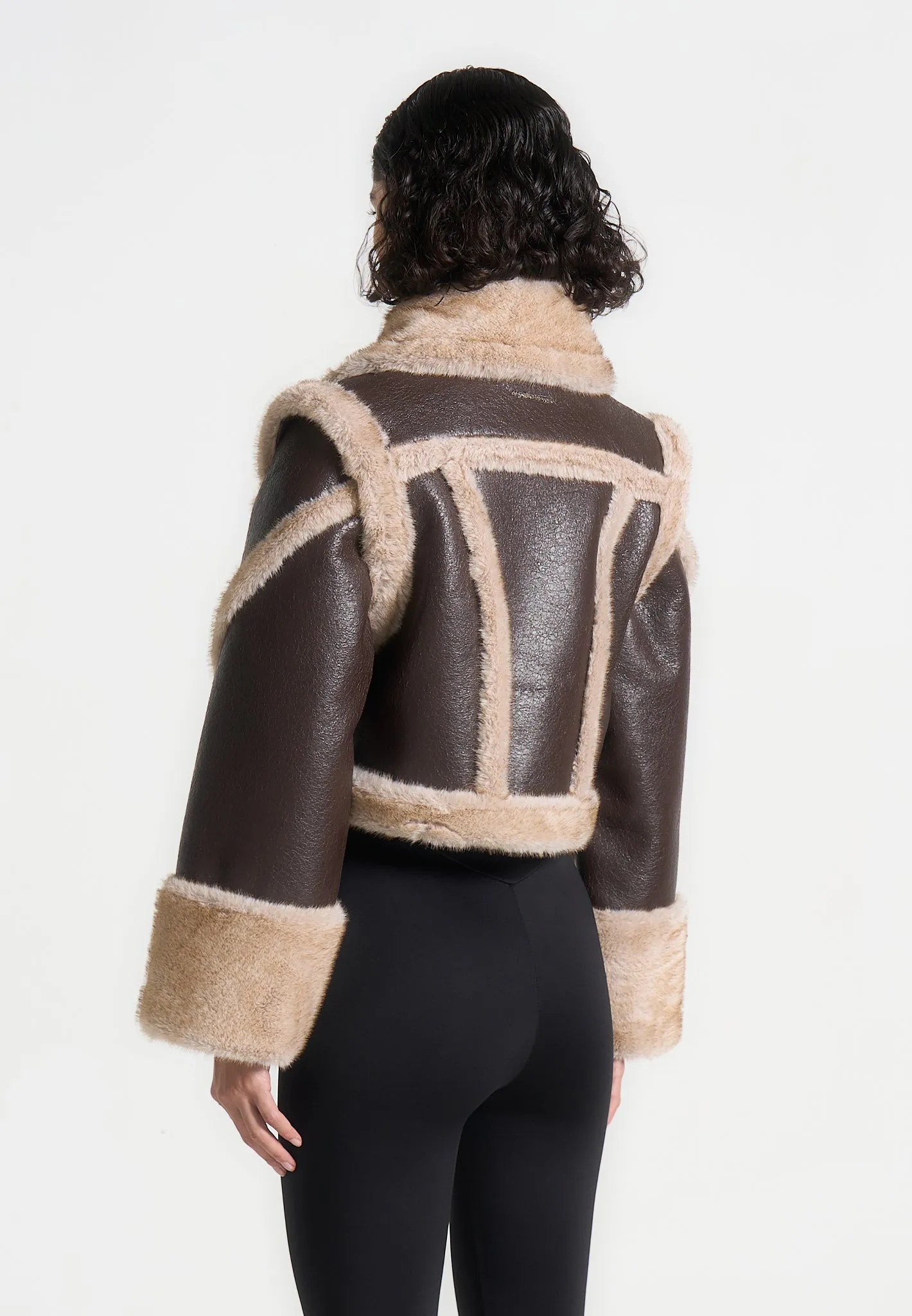 Cracked Leather & Plush 2-in-1 Gilet Jacket - Brown