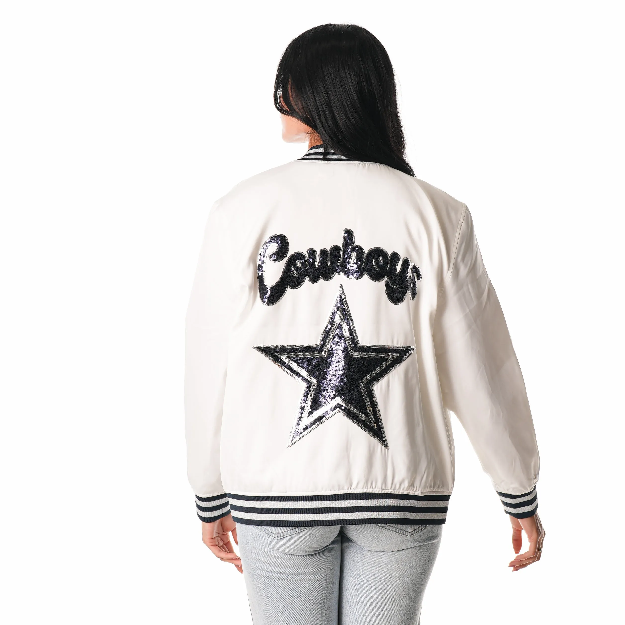 DALLAS COWBOYS BOMBER JACKET W/ SEQUIN LOGO - WHITE