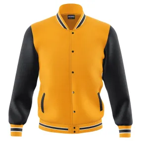 Deckra Mens Letterman Varsity Jacket Fleece Outdoor Winter Bomber Jackets Gold/Black