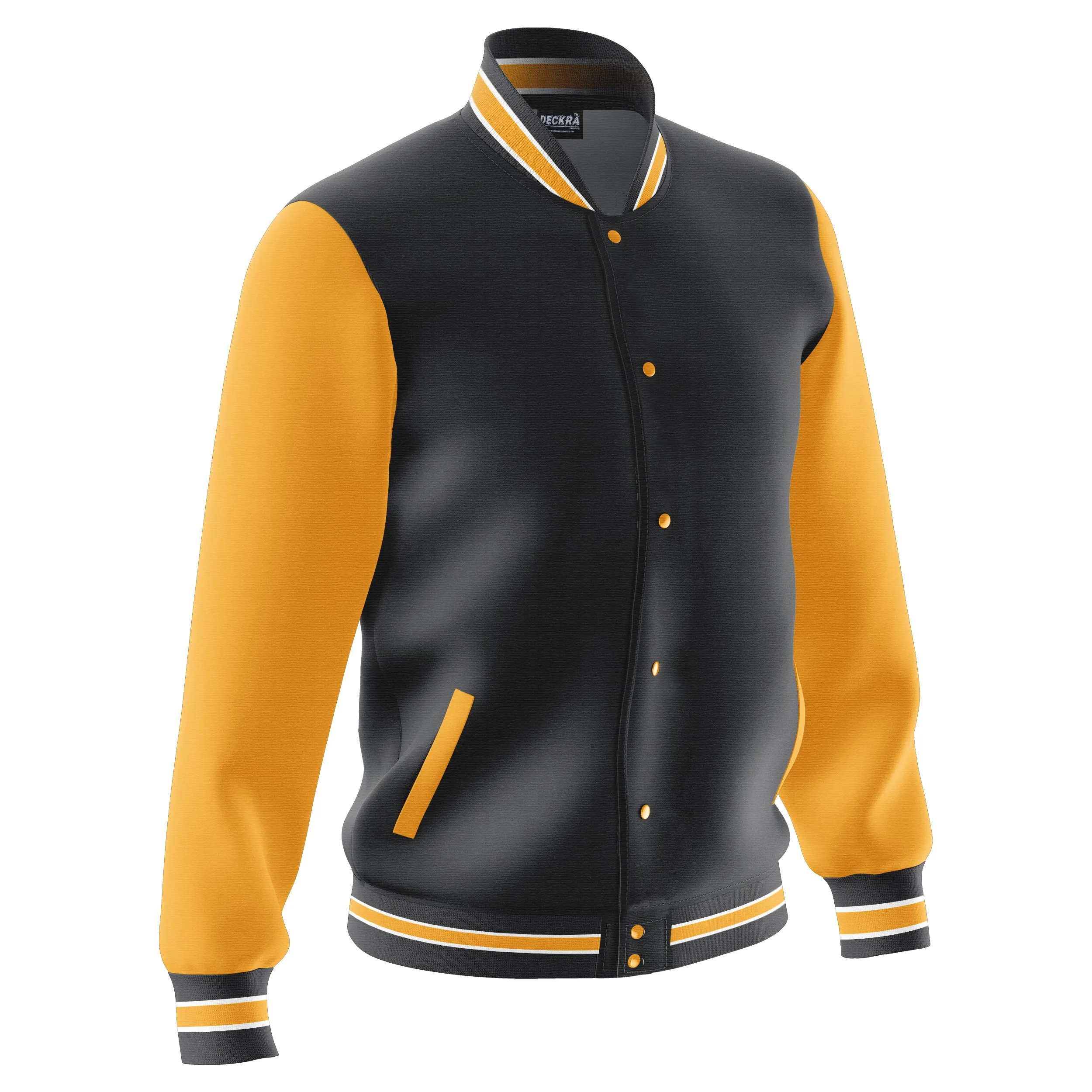 Deckra Mens Varsity Jacket Fleece Outdoor Winter Bomber Jackets Black/Gold