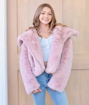 Design History Girls Dusty Pink Fur Jacket