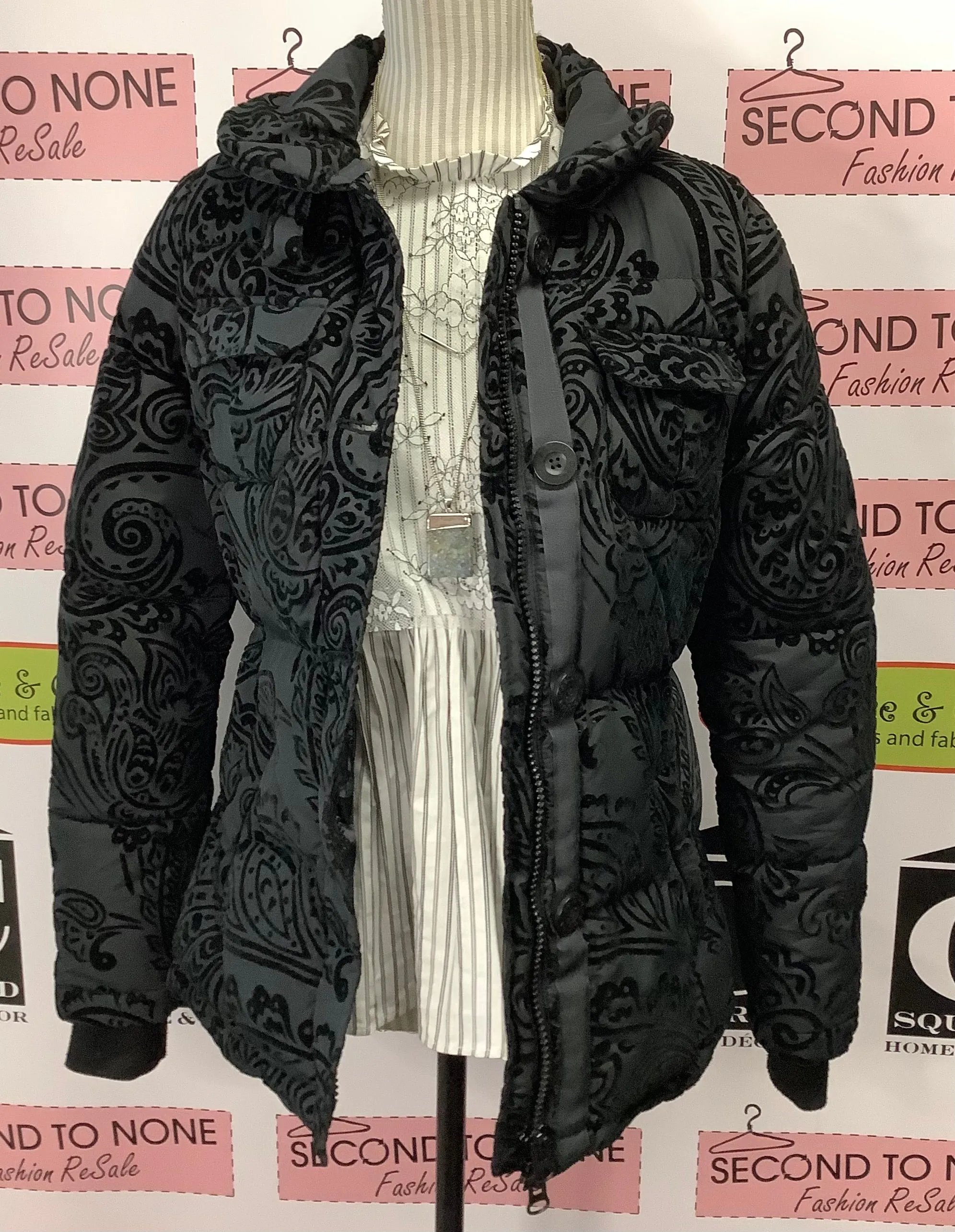 Desigual Black Swirl Winter Coat (S/M)