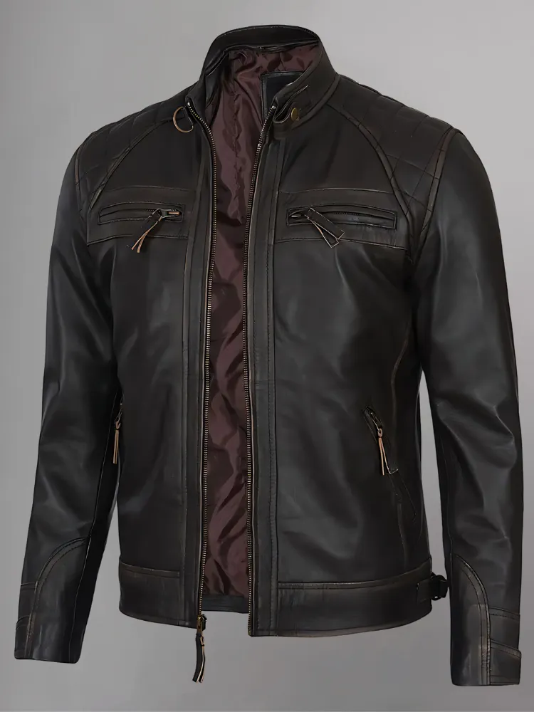 Distressed Brown Motorcycle Leather Jacket