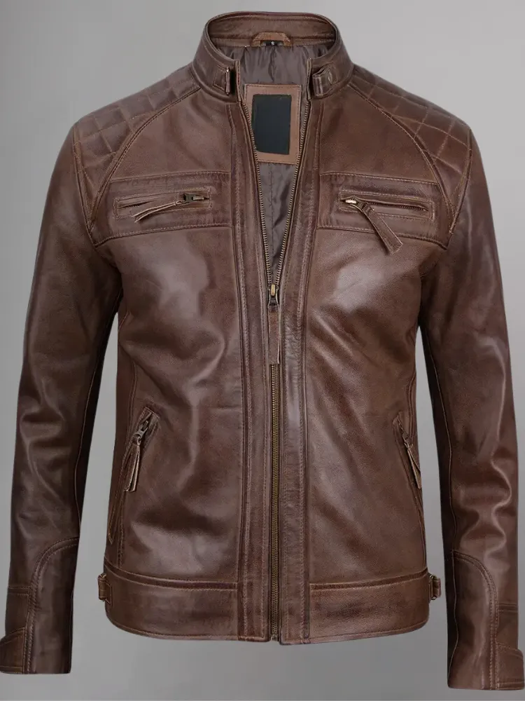 Distressed Brown Motorcycle Leather Jacket