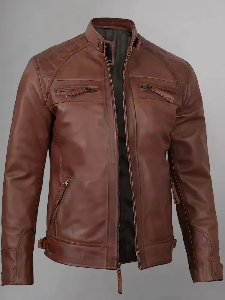 Distressed Brown Motorcycle Leather Jacket