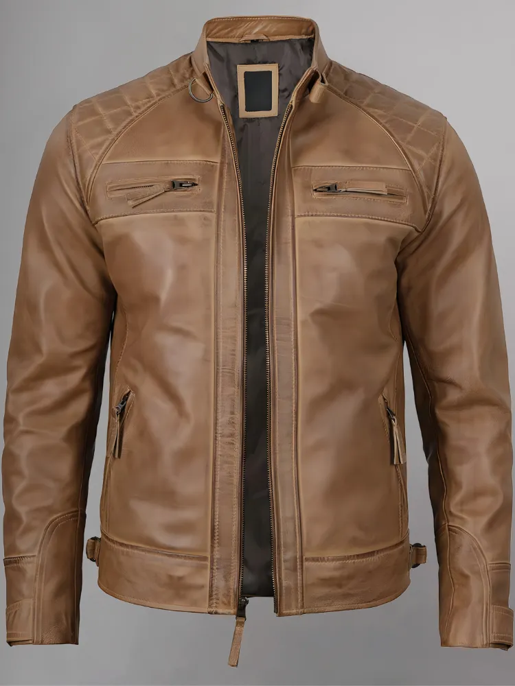 Distressed Brown Motorcycle Leather Jacket