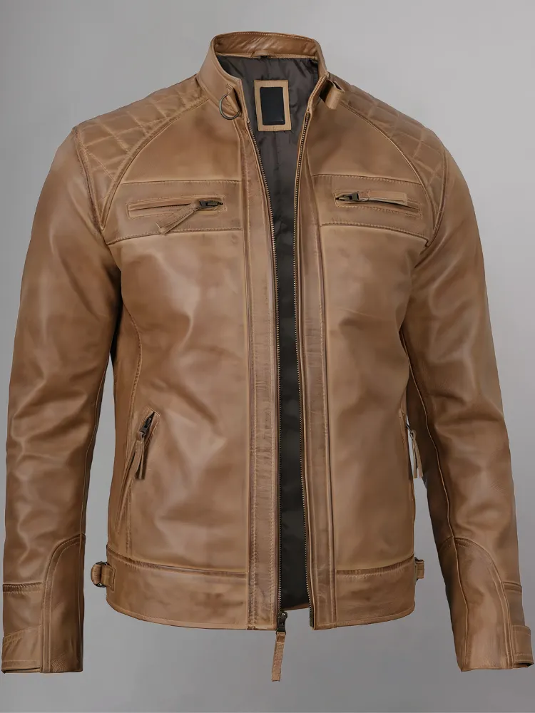 Distressed Brown Motorcycle Leather Jacket