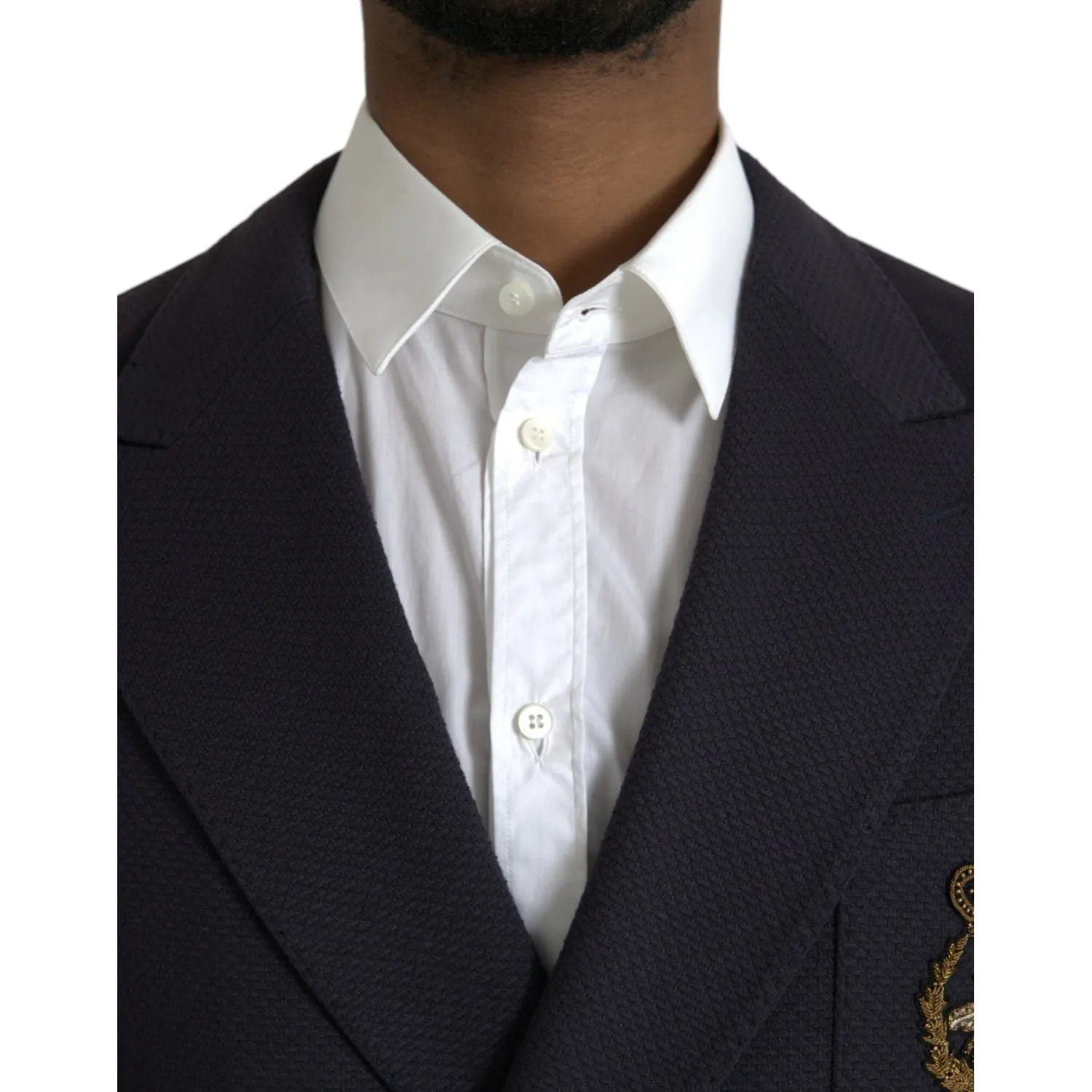 Dolce & Gabbana Dark Blue Crown Bee Double Breasted Blazer