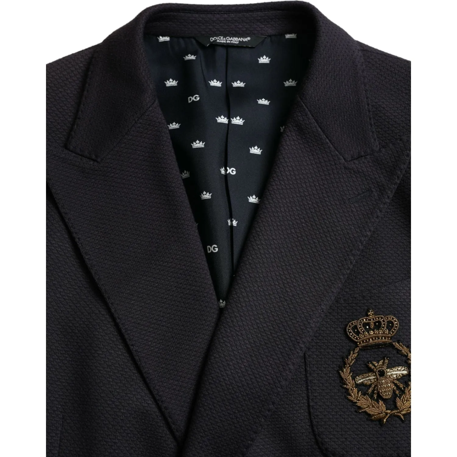 Dolce & Gabbana Dark Blue Crown Bee Double Breasted Blazer