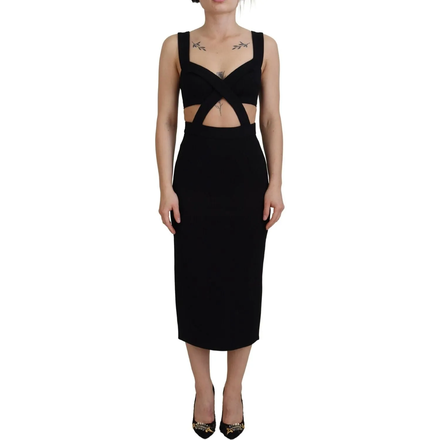 Dolce & Gabbana Elegant Black Midi Sheath Dress