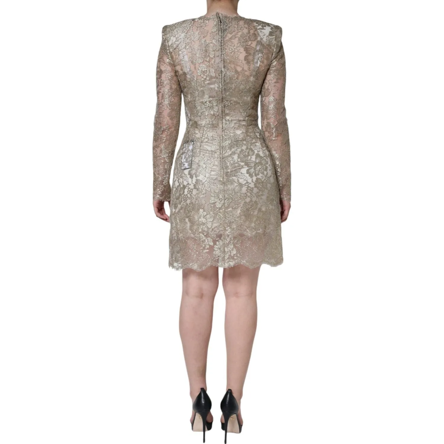 Dolce & Gabbana Gold Floral Lace A-line Sheath Mini Dress