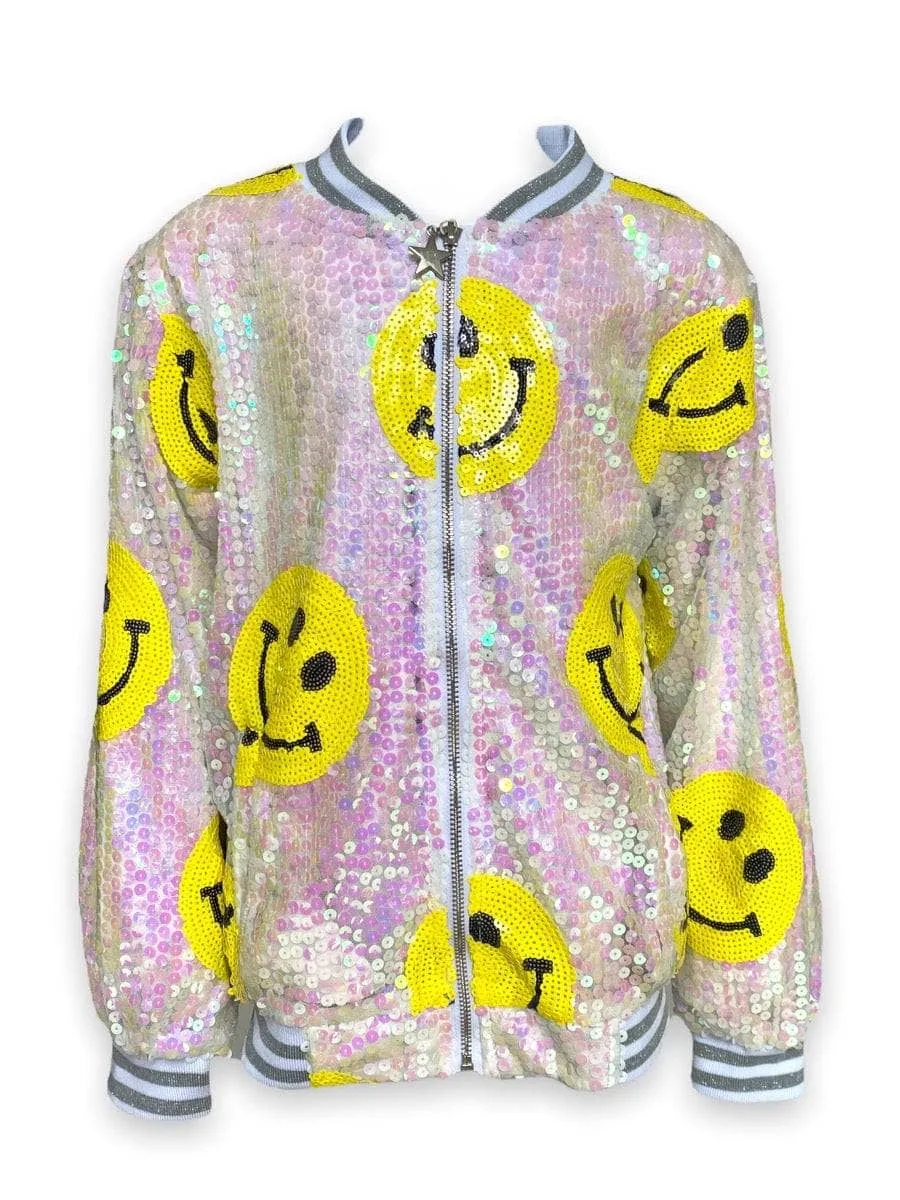 Don't Worry Be Happy Sequin Bomber