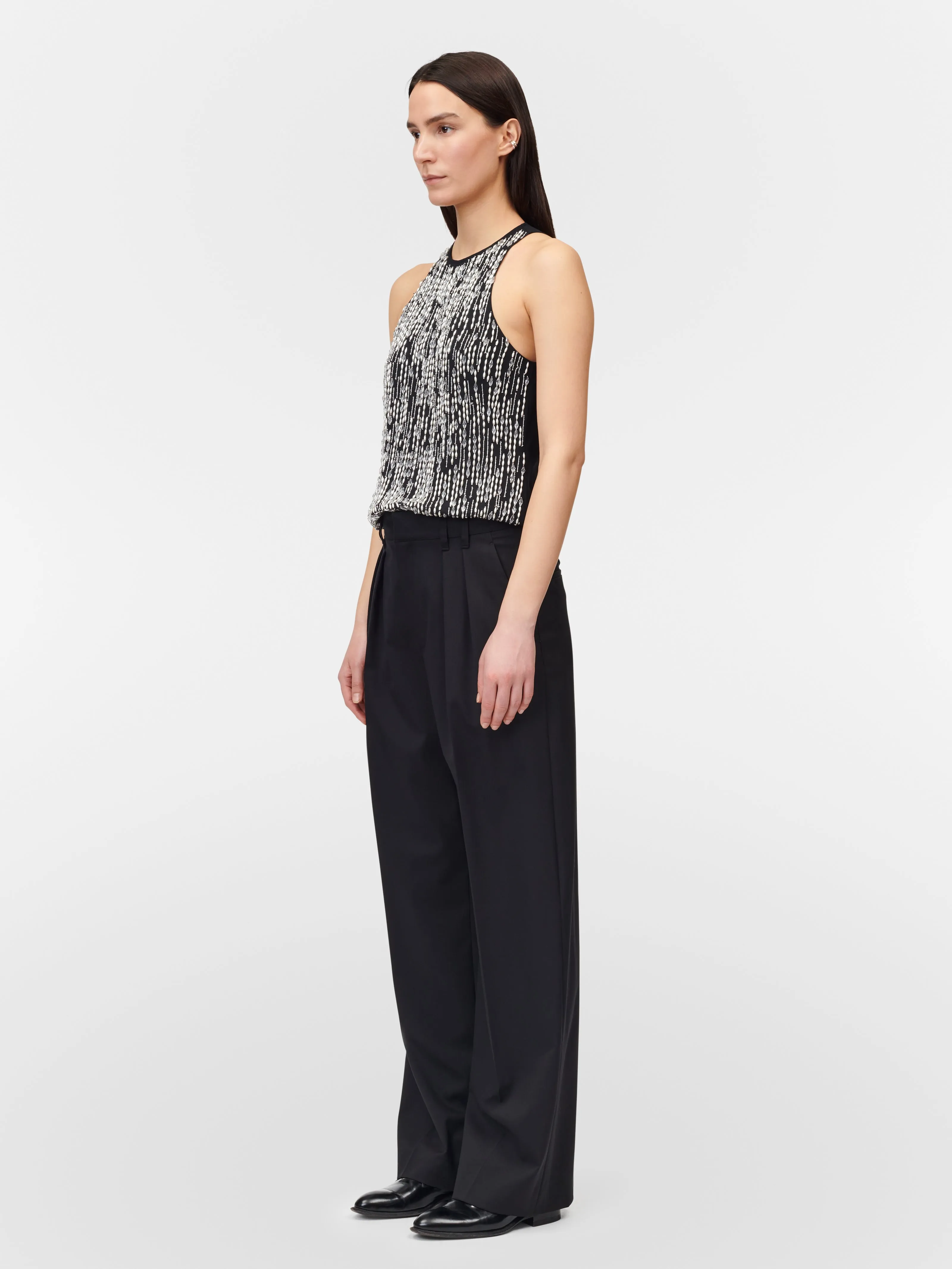 Double Pleat Front Trouser in Black