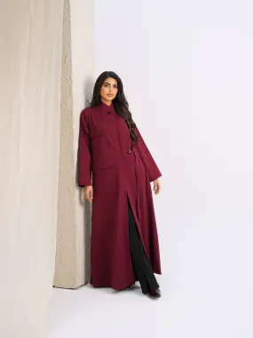 ELEGANT BURGUNDY COAT ABAYA #530