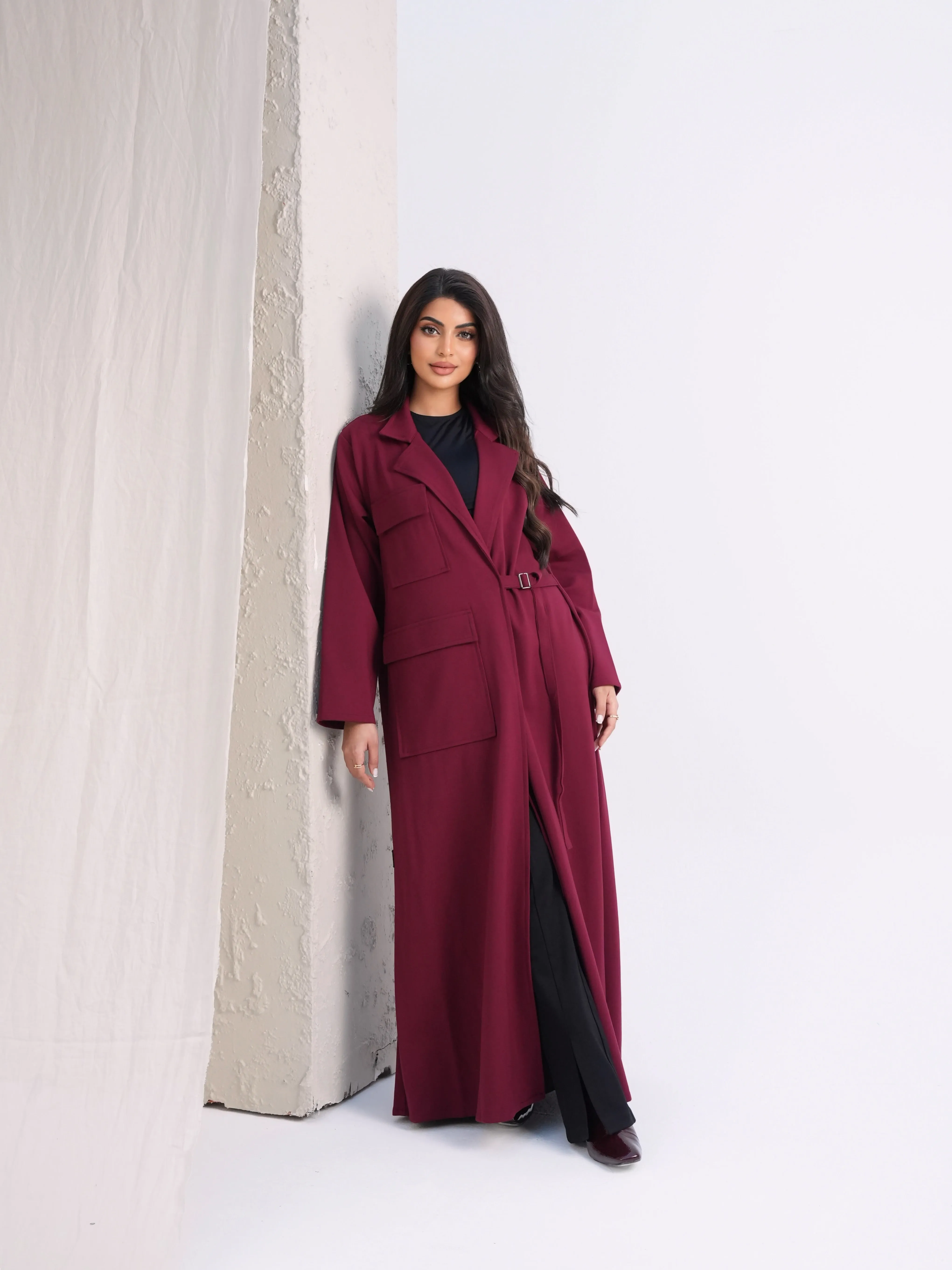 ELEGANT BURGUNDY COAT ABAYA #530