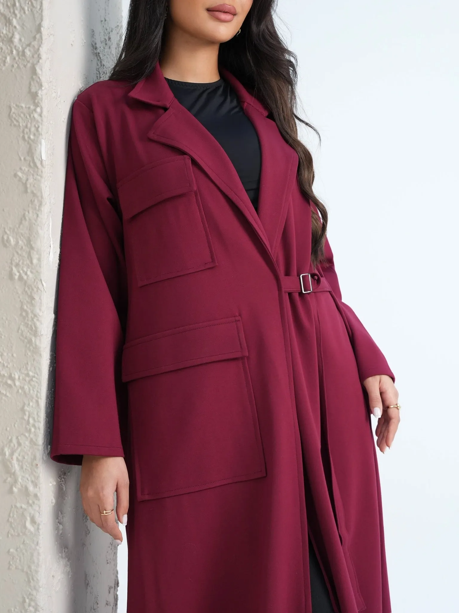 ELEGANT BURGUNDY COAT ABAYA #530