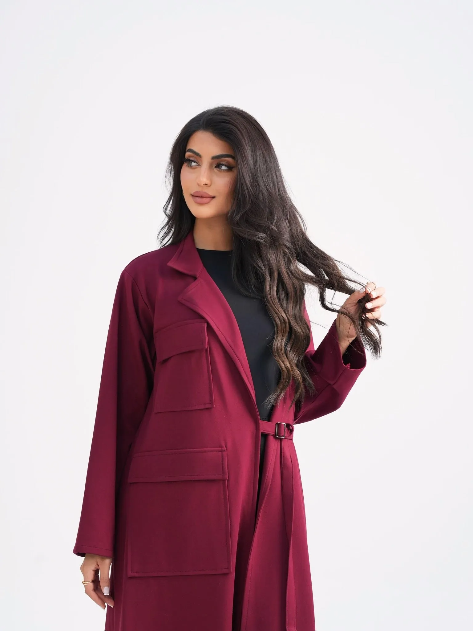 ELEGANT BURGUNDY COAT ABAYA #530