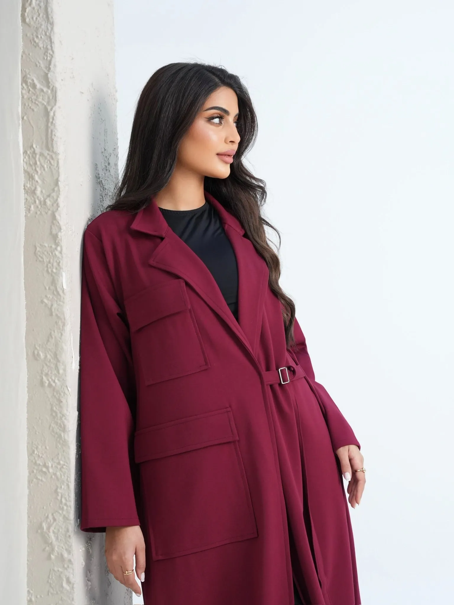 ELEGANT BURGUNDY COAT ABAYA #530