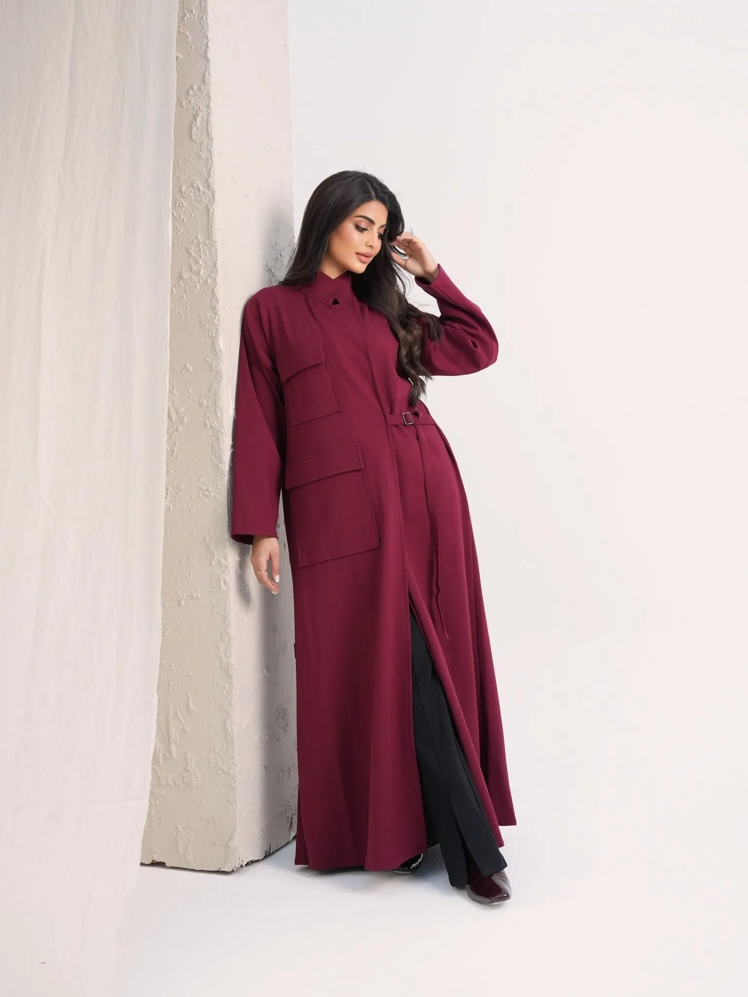 ELEGANT BURGUNDY COAT ABAYA #530