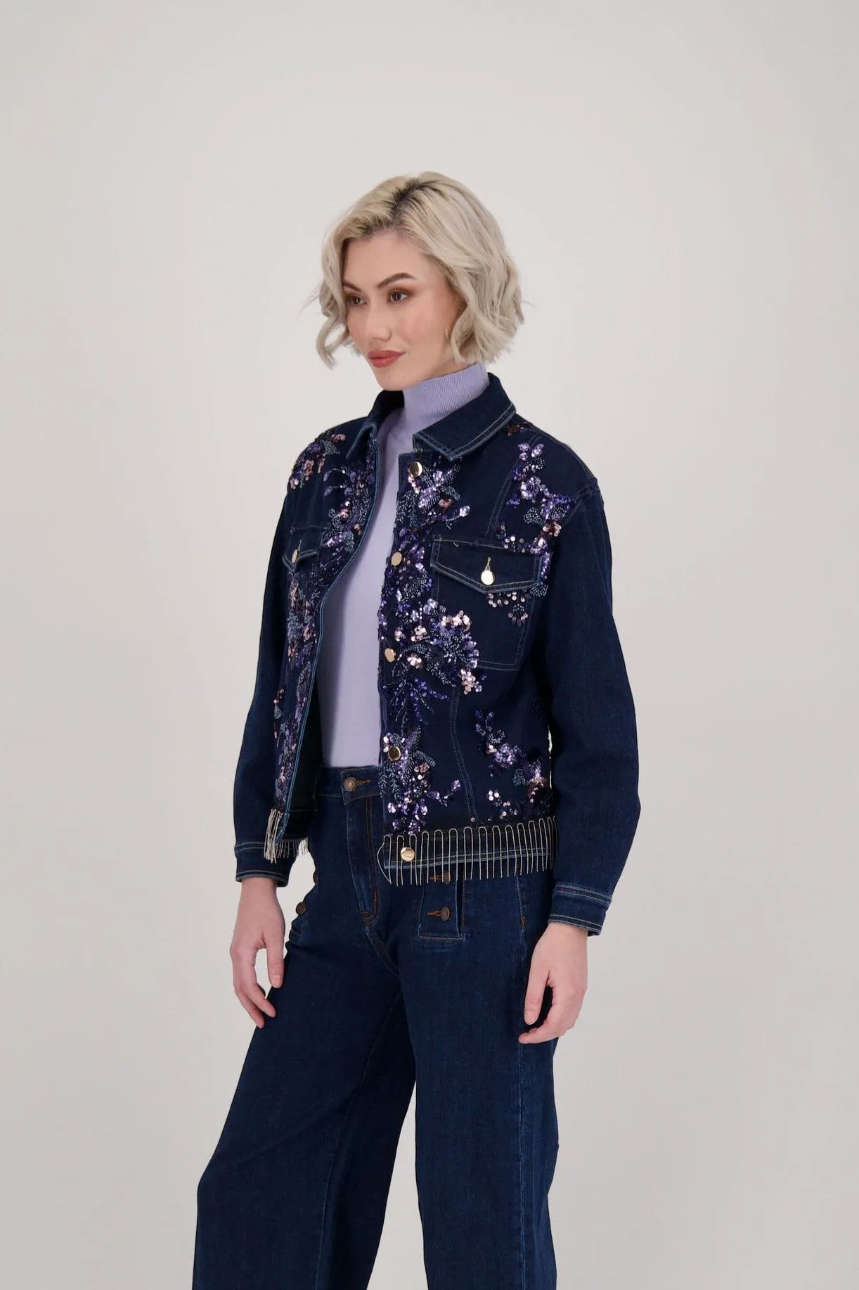 Embroidered Mesh Denim Jacket