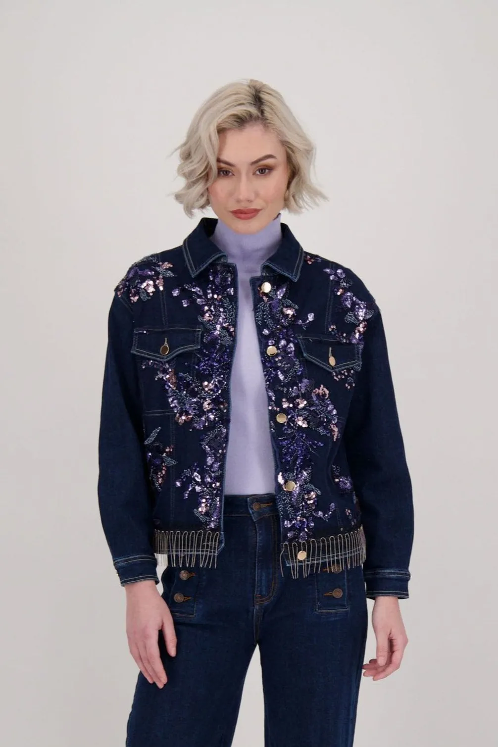 Embroidered Mesh Denim Jacket