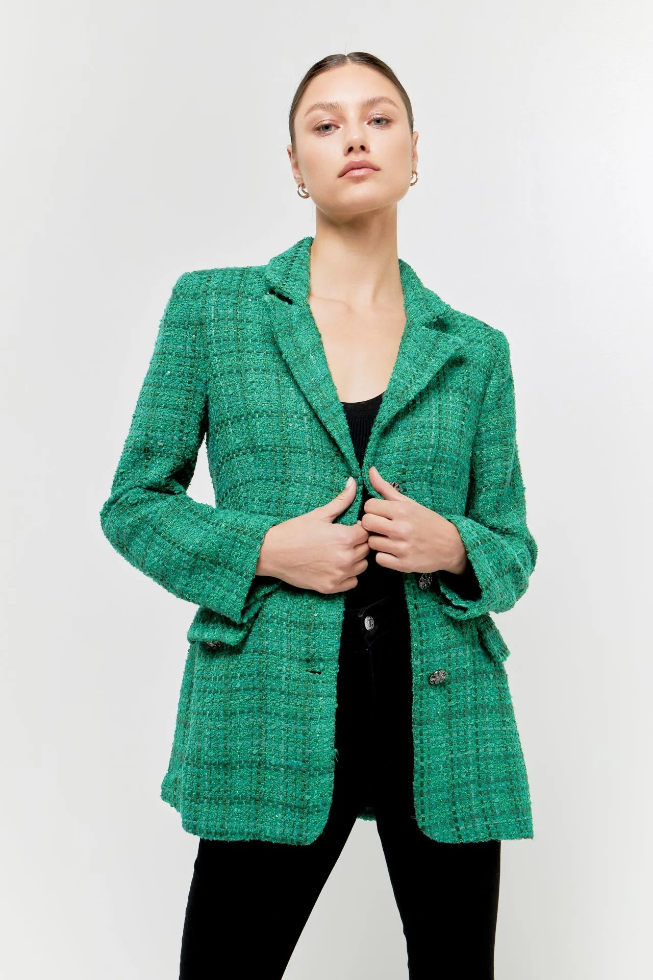 Endless Rose - Tweed 3pc Button Long Blazer