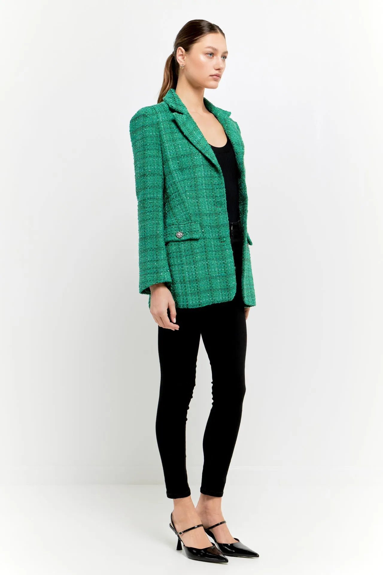 Endless Rose - Tweed 3pc Button Long Blazer