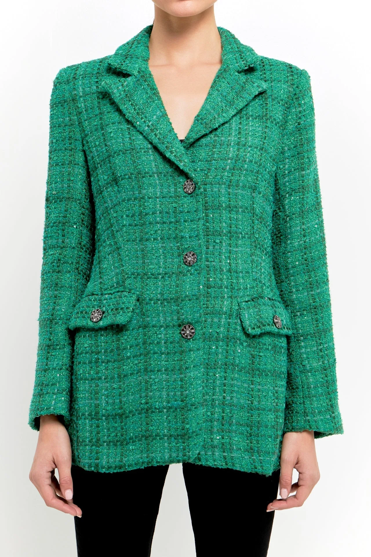 Endless Rose - Tweed 3pc Button Long Blazer