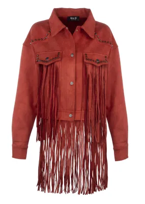 Festival Ready Red Fringe Jacket with Studs