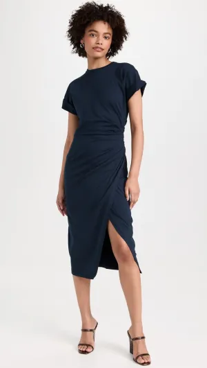 Frame - Faux Wrap Midi Dress in Navy