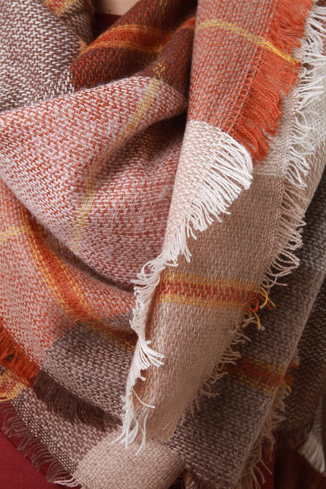 Frayed Hem Plaid Blanket Scarf