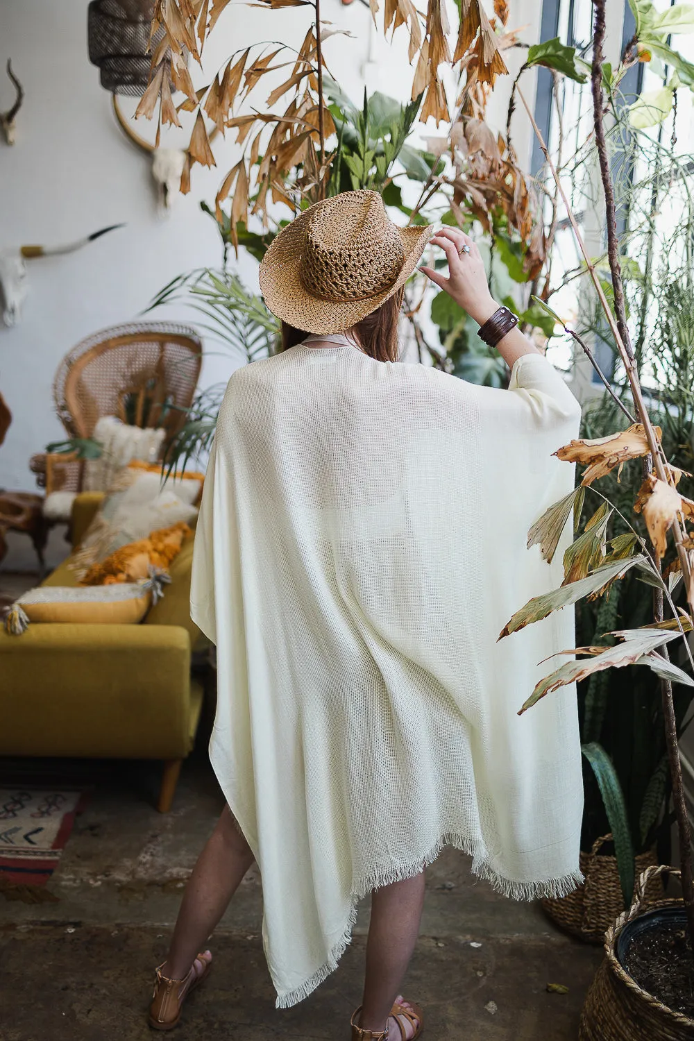 Frayed Trim Kimono