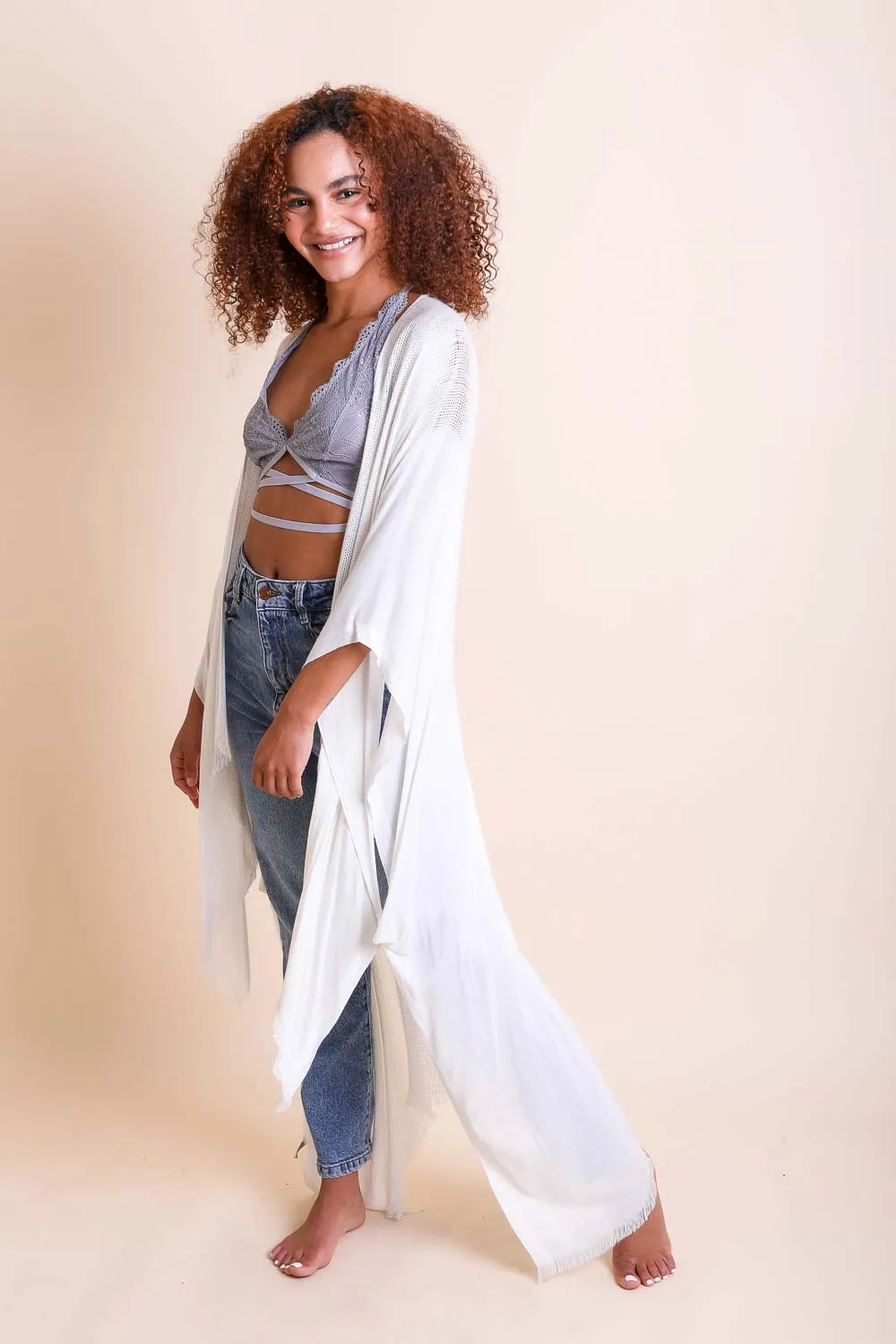 Frayed Trim Kimono