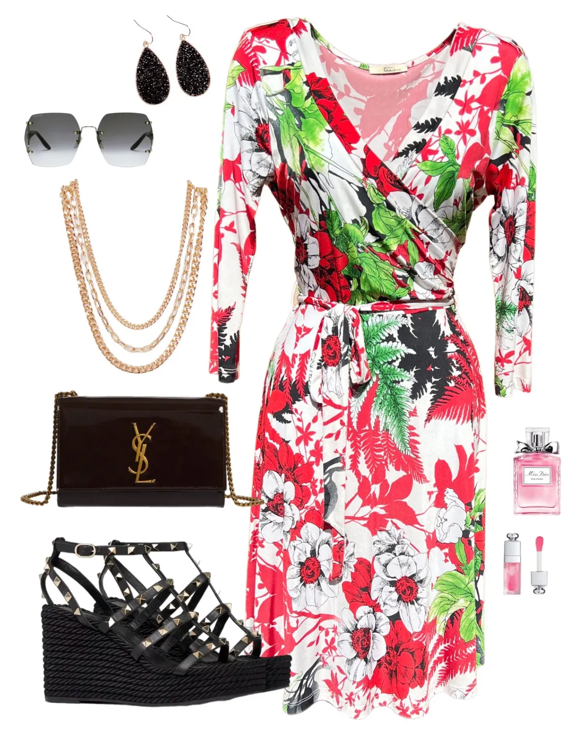 Fresh Floral Wrap Dress: White