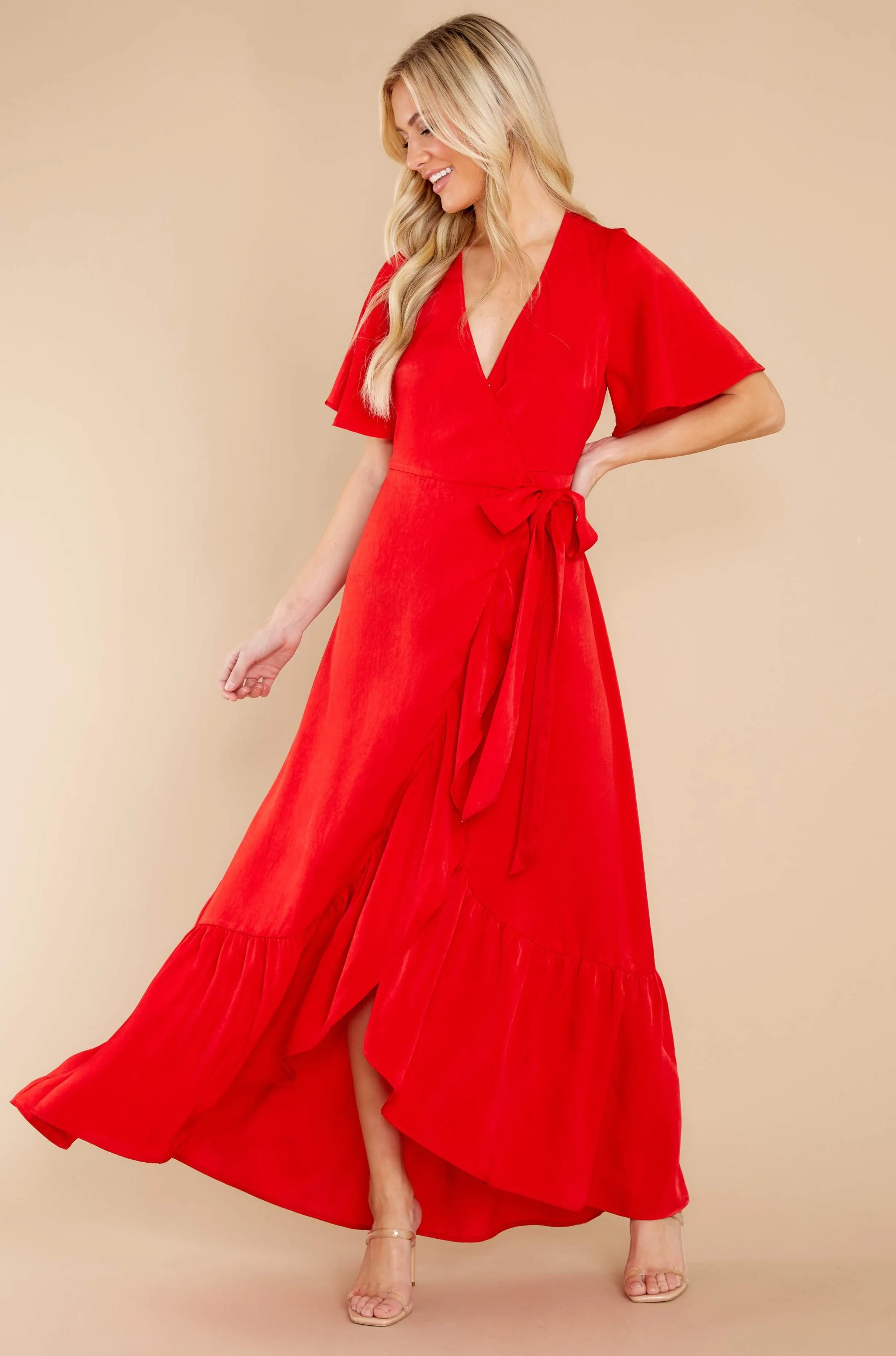 From Paris With Love Red Maxi Wrap Dress