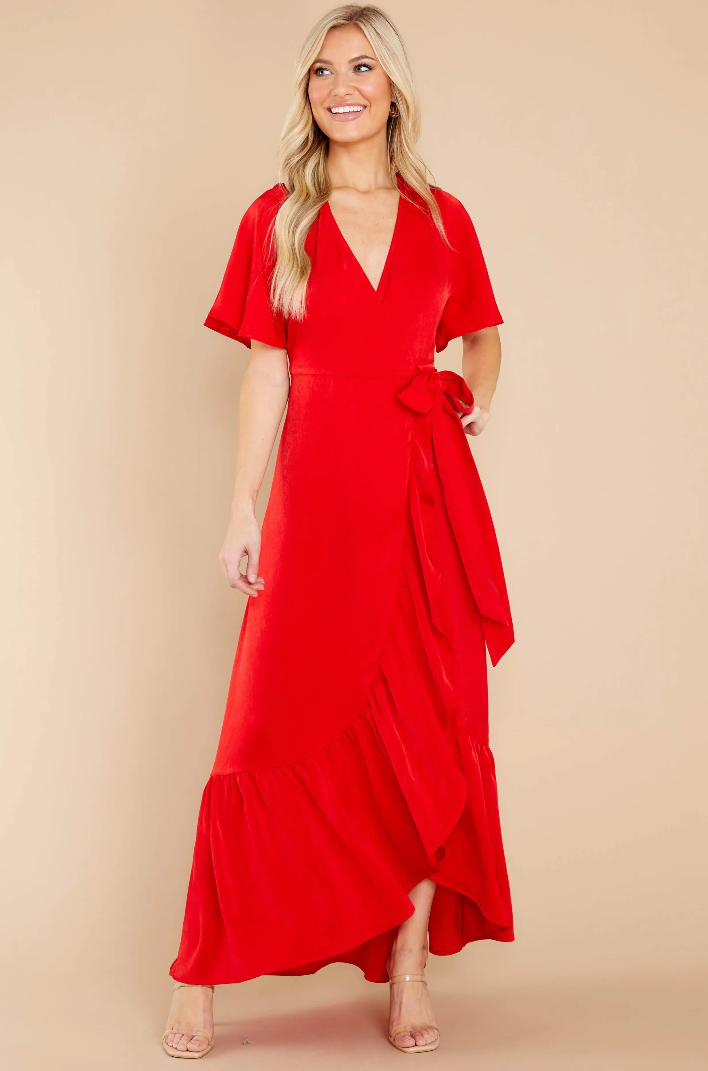 From Paris With Love Red Maxi Wrap Dress