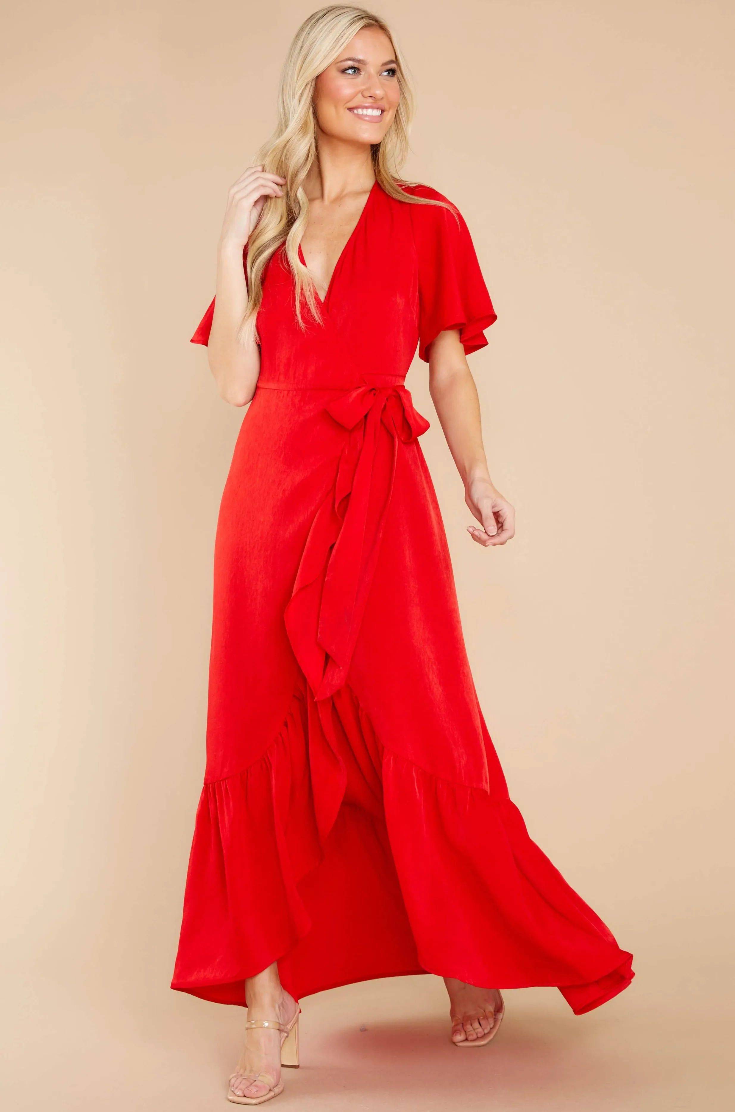 From Paris With Love Red Maxi Wrap Dress