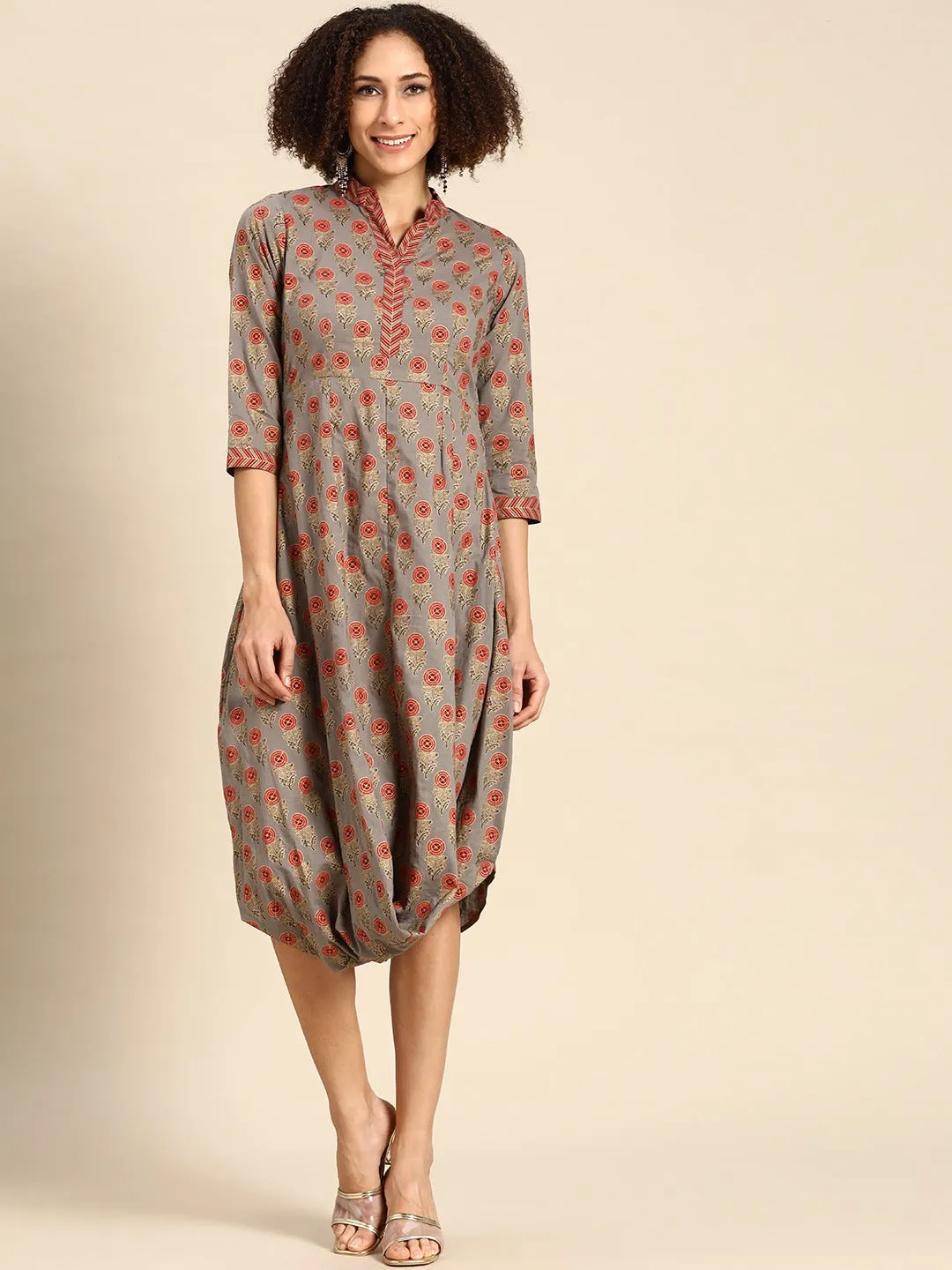 Front cowl mandarin collar Dress