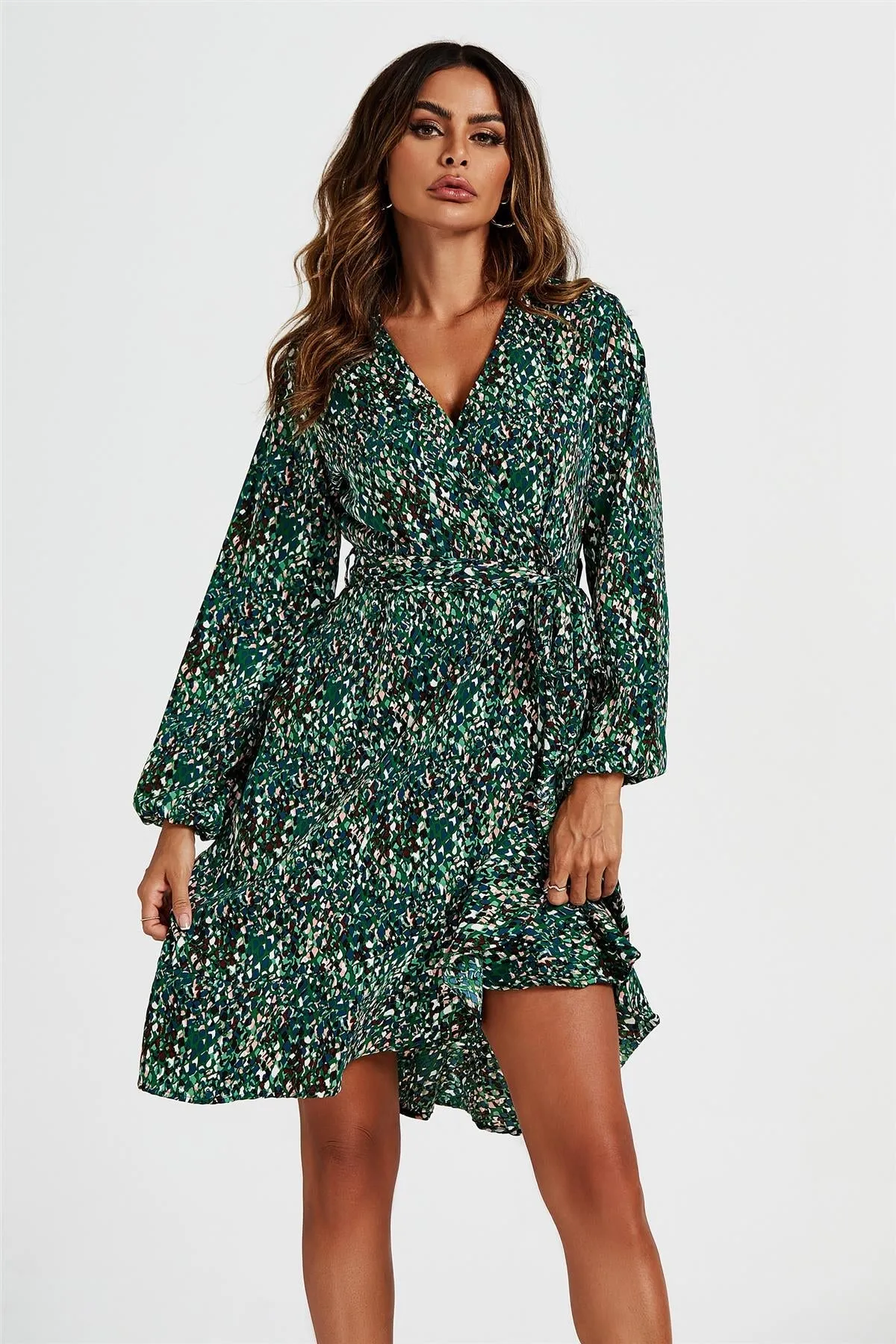 FS Collection Wrap Top Midi Dress In Green